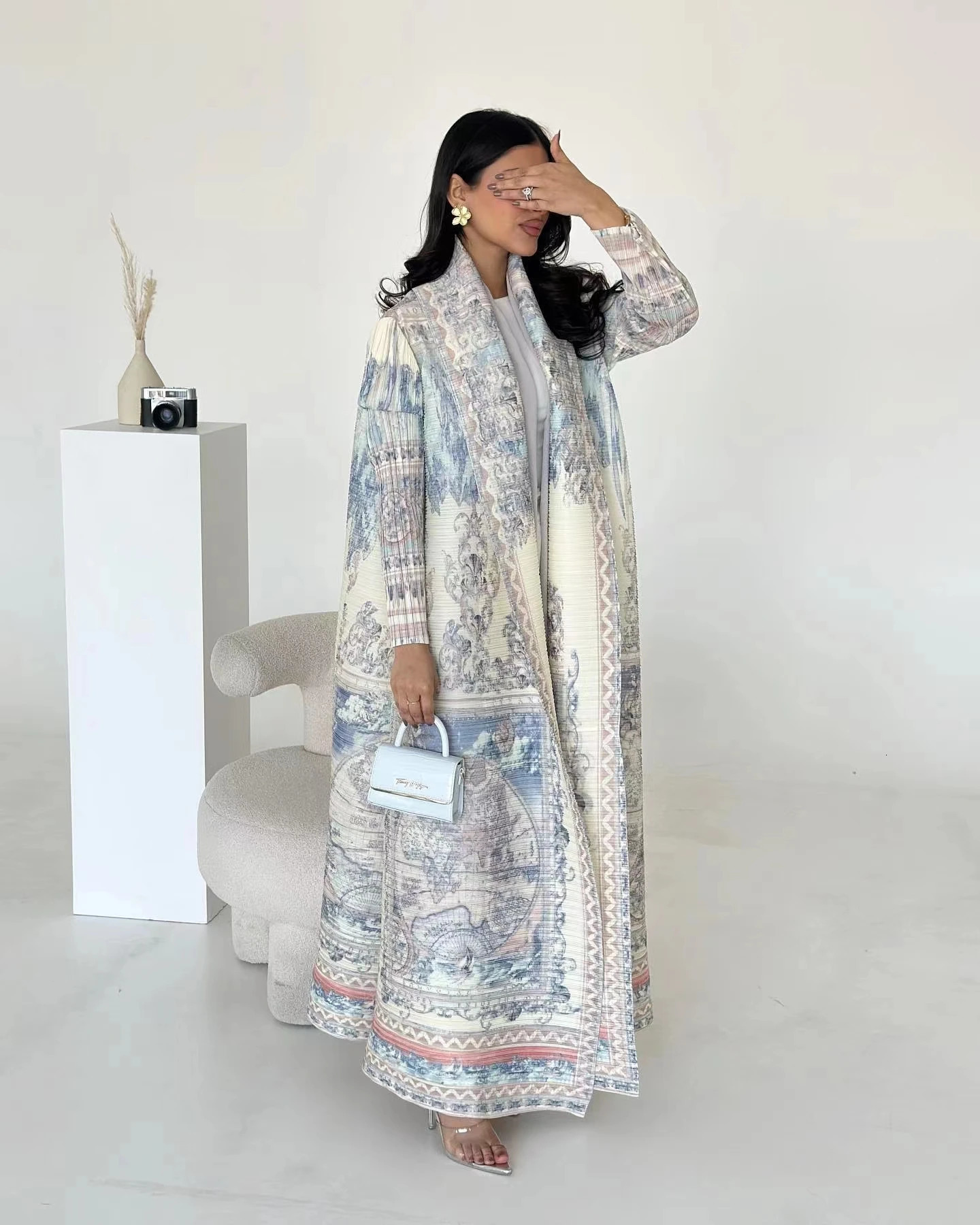 Miyake Pleated Print Foldable Collar Womens Long Sleeve Trench Coat Winter Original n Fashion Cardigan 250822