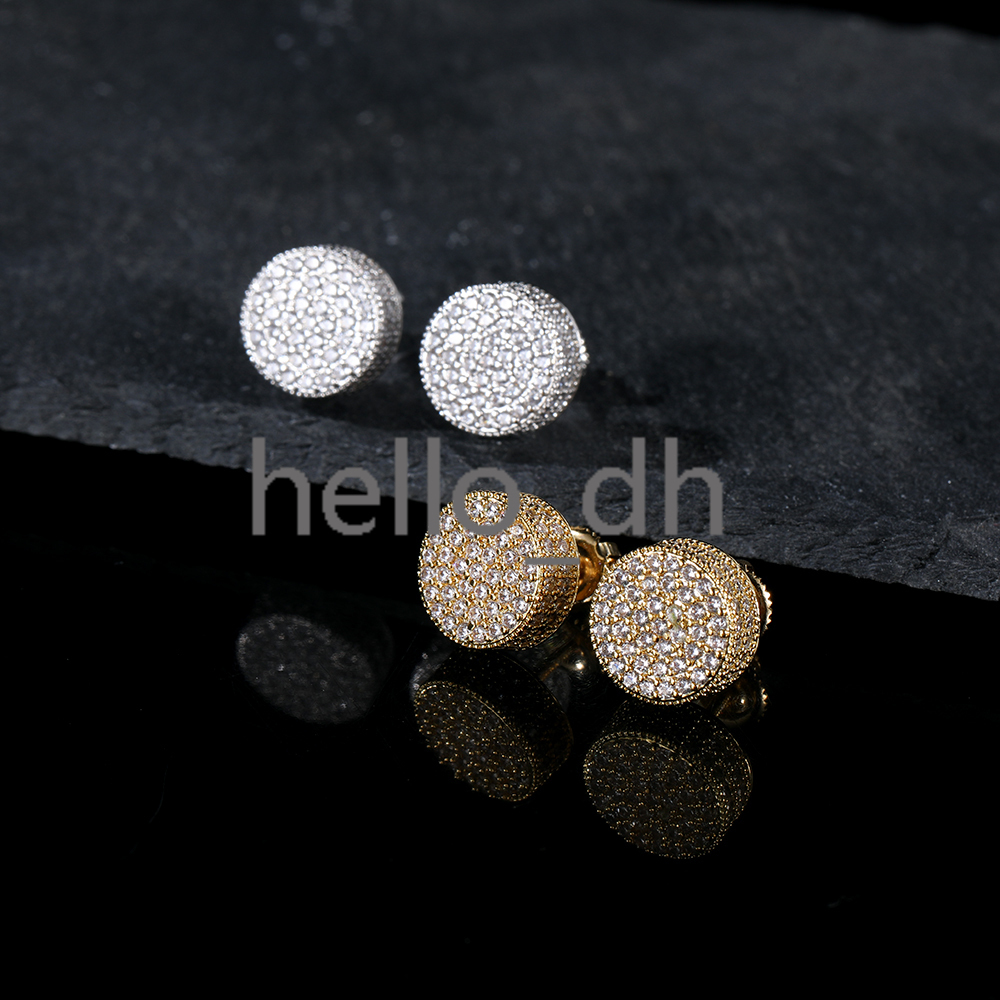 Hip Hop Jewelry Diamond Earrings Full Pave moissanite moissaniteia Flat Cylindrical Screw Back Earrings