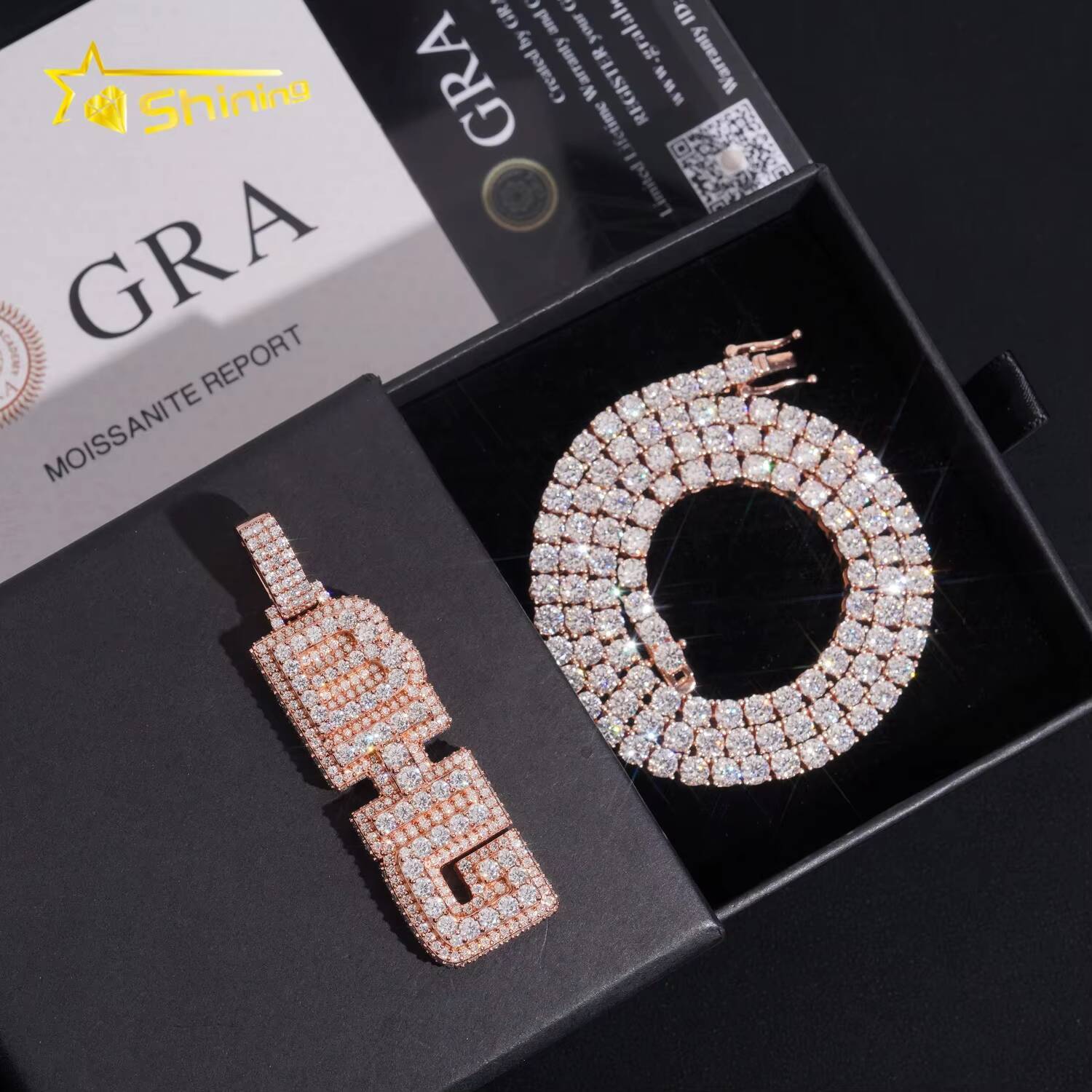 Moissanite Bling Jewelry 925 Sterling Silver Rose Gold Vertical Letter Hip Hop Custom Moissanite Pendant for Tennis Chain