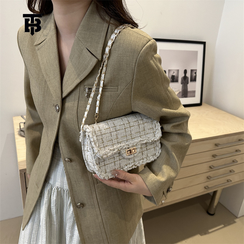TB BHULAMTE Luxury Fashion Designer Women's Mini Shoulder Bag New Fashion Wool Plaid Handbag Simple Chain Crossbody Bag Personalized Small Square