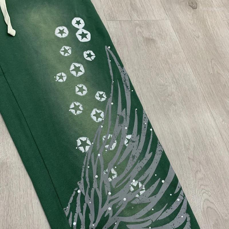 Men's Pants Men Women Lost Intricacy Sweatpants Trend Retro Green High Quality Drill Print Real Picture Loose Casual Trousers