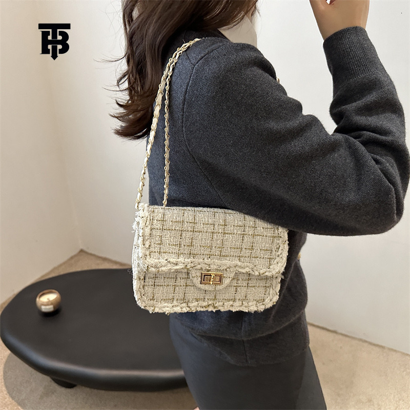 TB BHULAMTE Luxury Fashion Designer Women's Mini Shoulder Bag New Fashion Wool Plaid Handbag Simple Chain Crossbody Bag Personalized Small Square