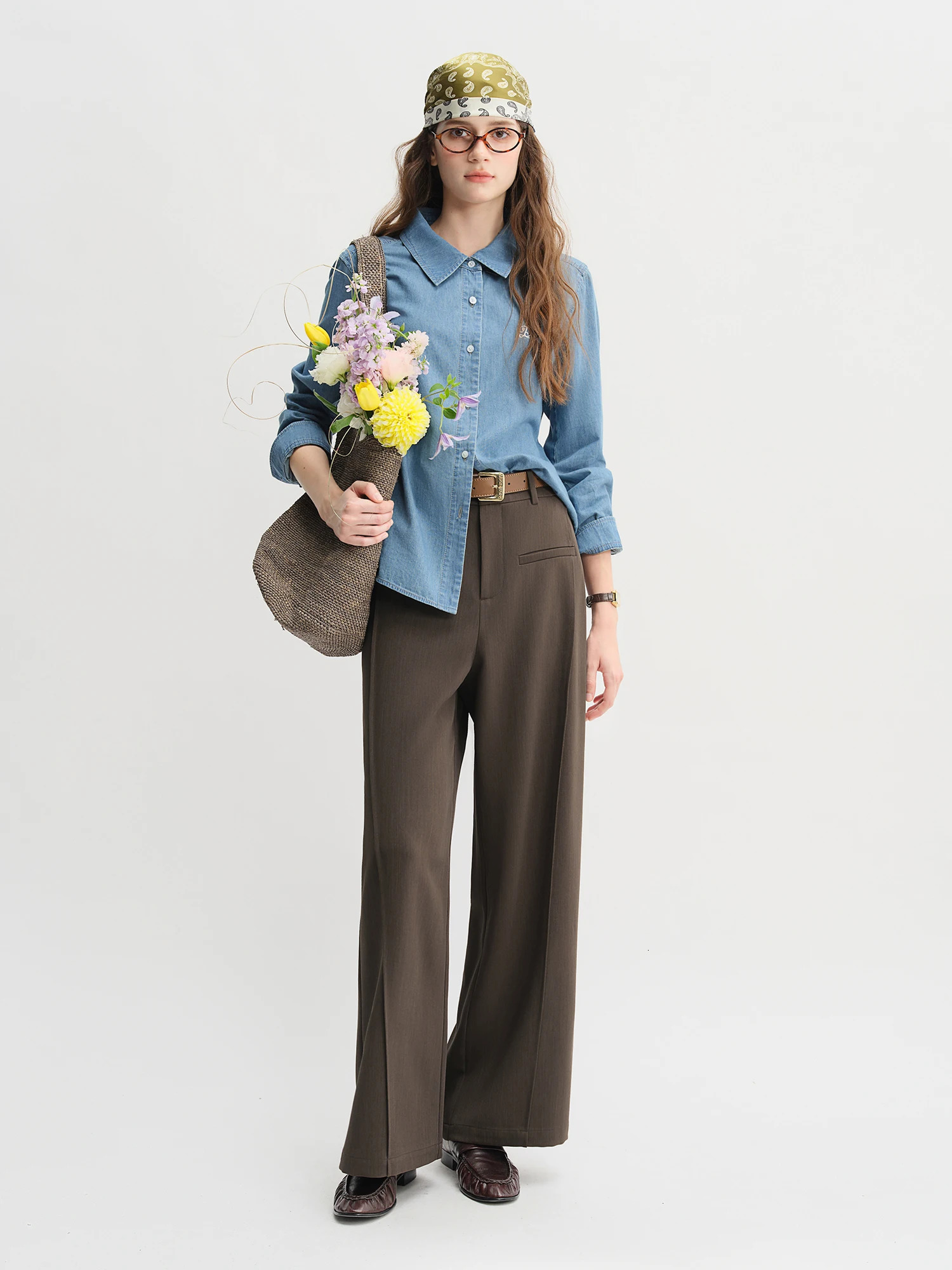 DUSHU Autumn Womens Wide Leg Trousers Structural Seam Detail Horizontal Pocket Office Casual Pants with Relaxed Fit 250822
