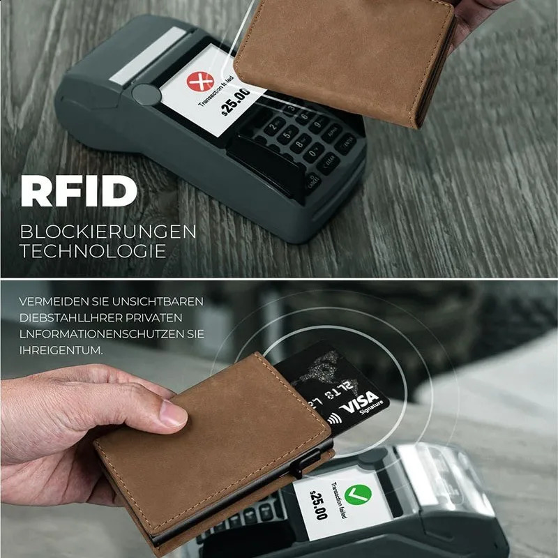 YAT Mens RFID AntiTheft Three Fold Wallet UltraThin with Zipper Coin Pocket Credit Card Clip Brush AntiMagnetic Card Bag 251023