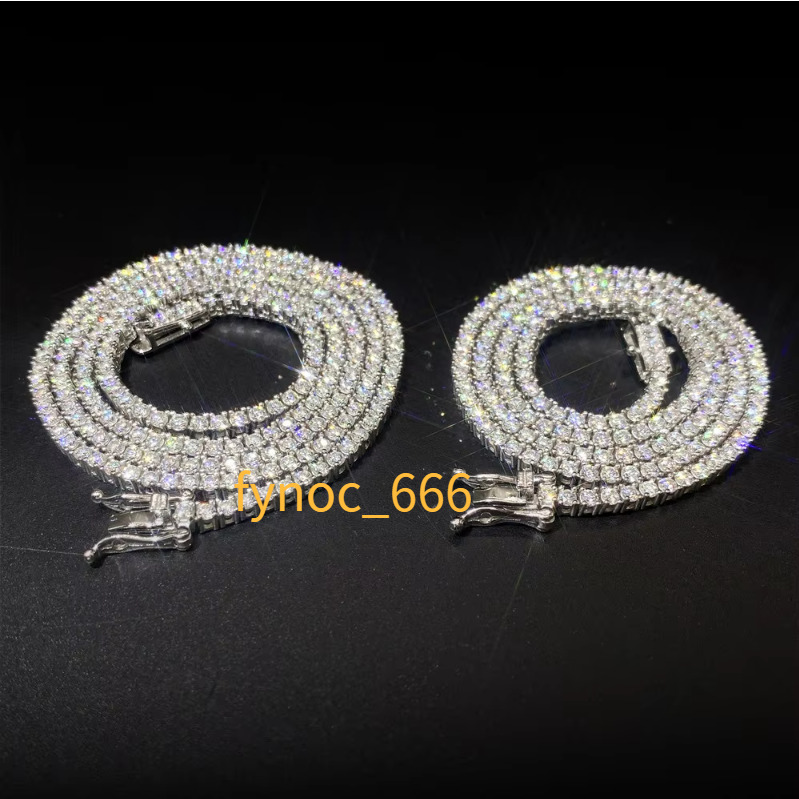 Hip Hop Iced Out 5mm Moissanite Tennis Necklace 925 Silver Men Women VVS Moissanite Tennis Chain