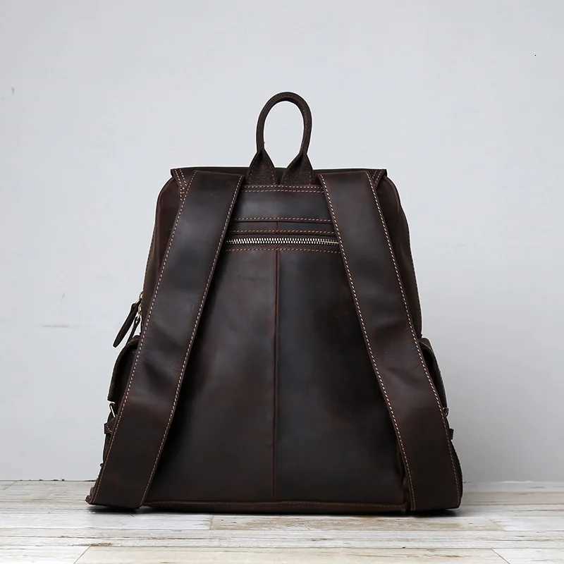 Top Layer Cowhide Backpack Mens Crazy Horse Large Capacity Computer Bag Womens Fashiable Travel Leather Backpack Trend H250821