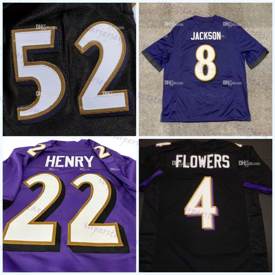 In Stock Custom Football Jersey Lamar Jackson Derrick Henry Zay Flowers Justin Tucker Mark Andrews Isaiah Likely Beckham Jr. Marlon Humphrey