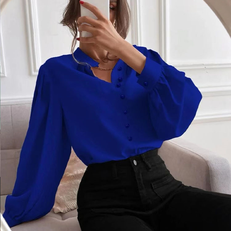 2025 spring and autumn European and American new elegant solid color lapel long-sleeved single-row button loose women's blouse shirt women