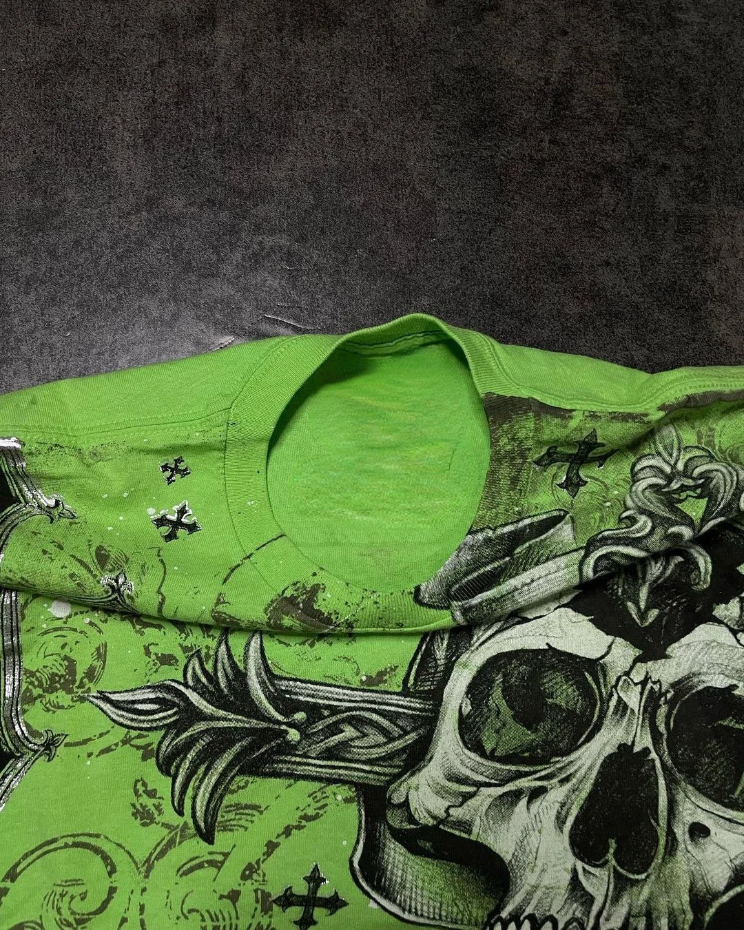 Y2K Summer Retro Green Fashion Skull Extra Large Pattern Printed T-shirt Mens Harajuku Gothic Hip Hop Sports Top StreetWear 250822