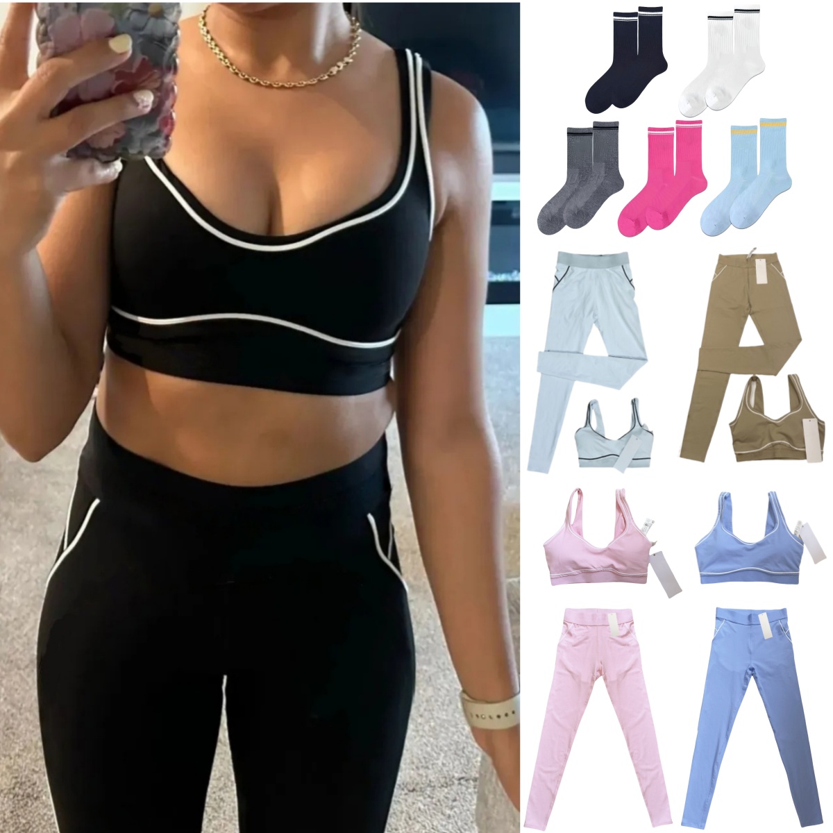 6A New Yoga Sets Sports Bra+Leggings+Socks End Striped Back Dance Yoga Outfits Summer Womens Fiess Gym Suit Pilates Muse Women Clothes
