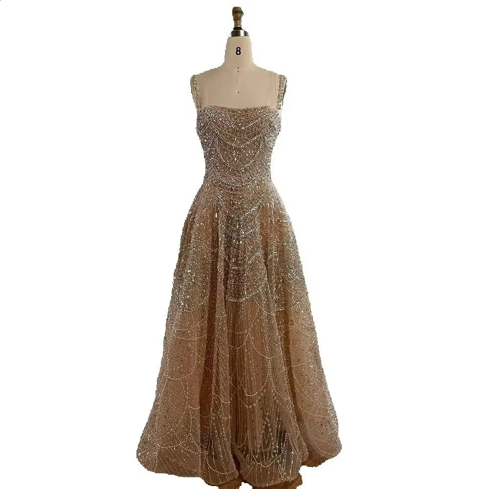 Sparkling evening gown one line sequins spaghetti straps backless knee length ball gown custom Vestido De Noite 250103