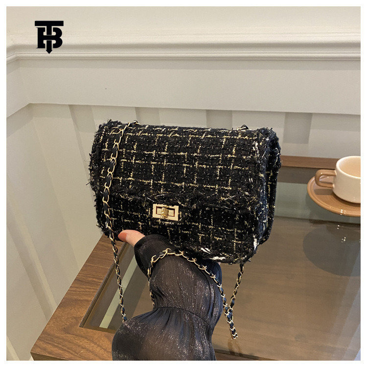 TB BHULAMTE Luxury Fashion Designer Women's Mini Shoulder Bag New Fashion Wool Plaid Handbag Simple Chain Crossbody Bag Personalized Small Square