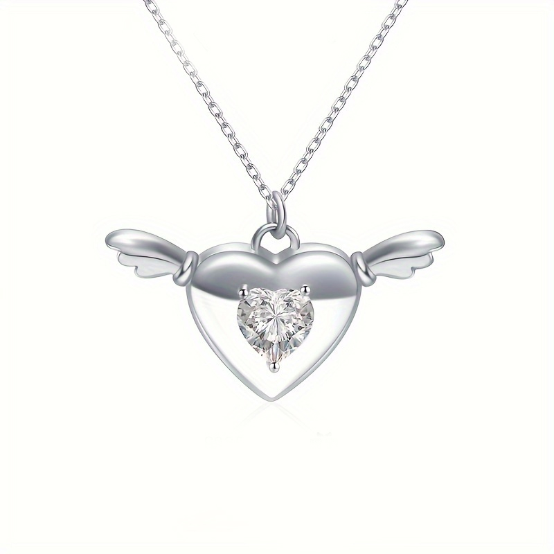 MT Wing Angel Wing Pendant Necklace with 1CT Heart-cut Moissanite 925 Sterling Silver Jewelry wholesale