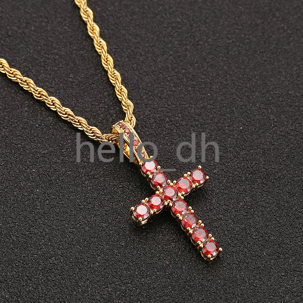 18K Gold Silver Iced Out Diamond Cross Pendant Red Color moissanite Hip Hop Fine Cross Pendants for Men Women