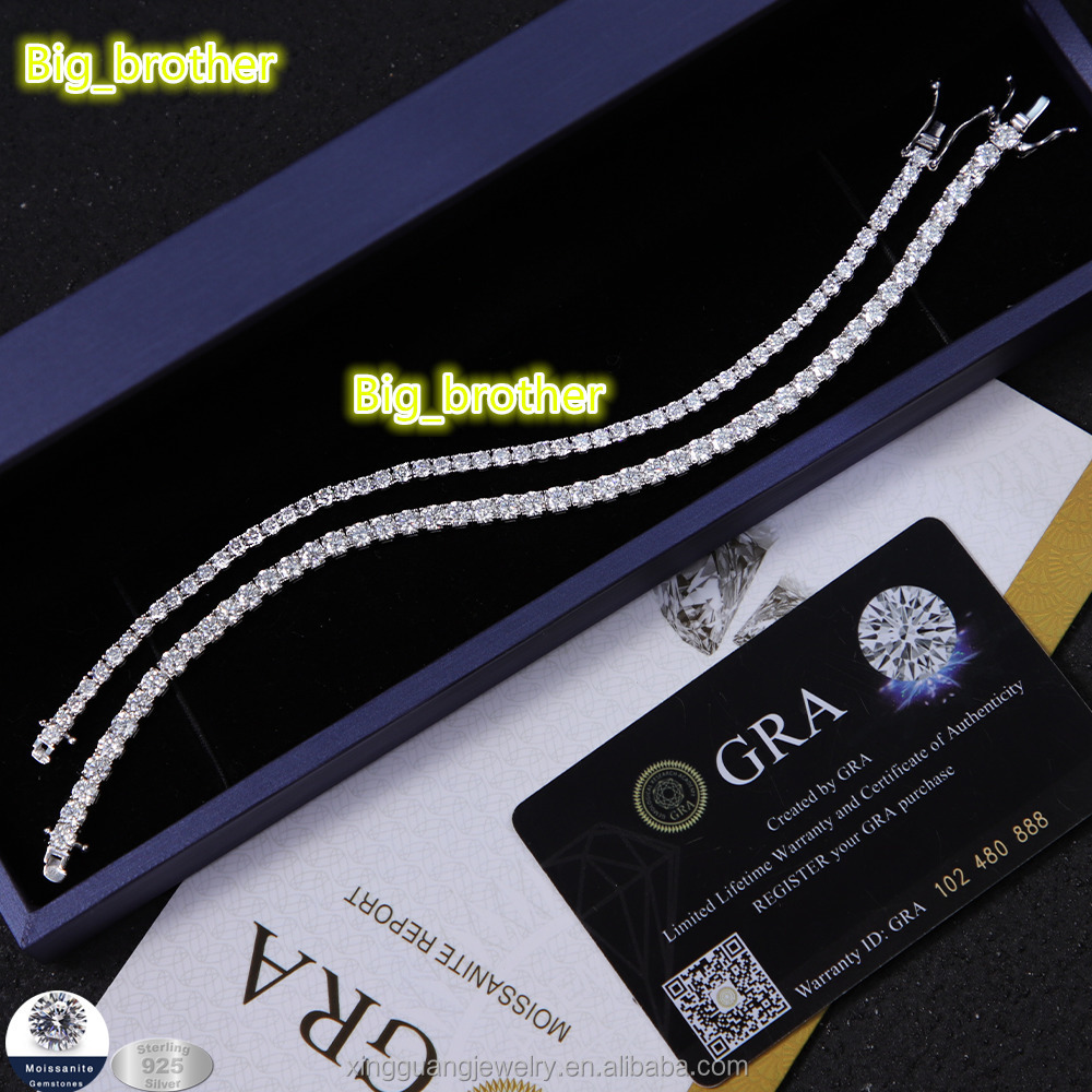Hot-sale 2mm 3mm Moissanite Chain Diamond Tennis Link Silver Chain VVS Moissanite Tennis Fine Jewelry Bracelet