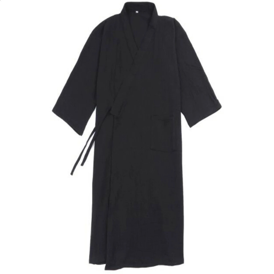Fashion Japanese Style Kimono Robe Solid Color Lace Up Long Bathrobe Pajamas Belt Cotton Home Pijama Robes Clothing For Men 250822
