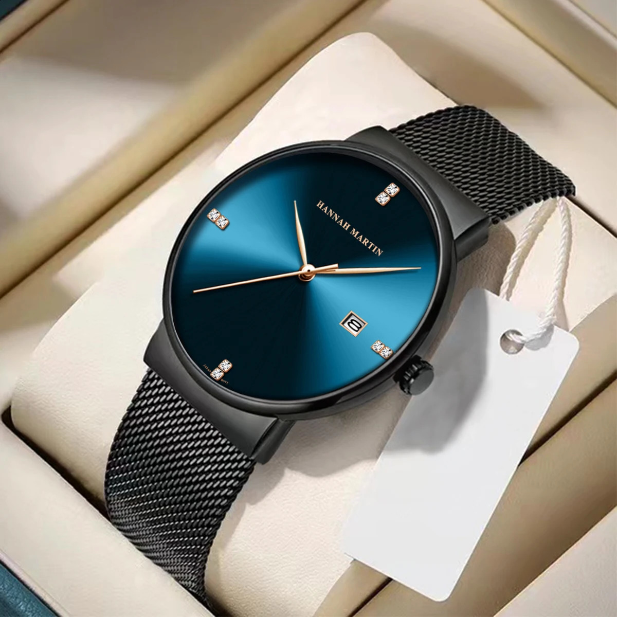 Japanese Original Quartz Movement Watch Rhinestone 40mm Blue Black Business Style Casual Fashion Stainless Steel Watches 250818