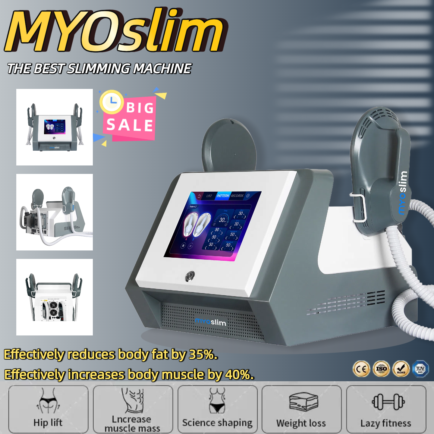 New MyoSlim Neo Slimming Fat Loss Electro Magnetic Stimulation Body Sculpting and Muscle Building Machine 200Hz 6500W 15Tesla RF Salon Machine CE/ROHS