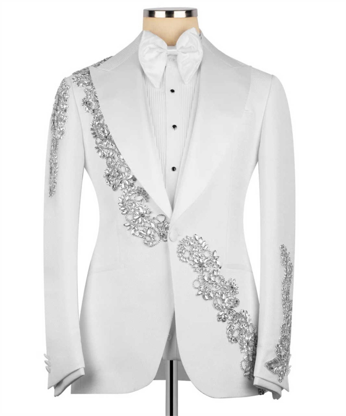Rhinestones Men Suits 1Piece Single Breasted Peaked Lapel Wedding Groom Tuxedos Customized Man Prom Banquet Business Coat