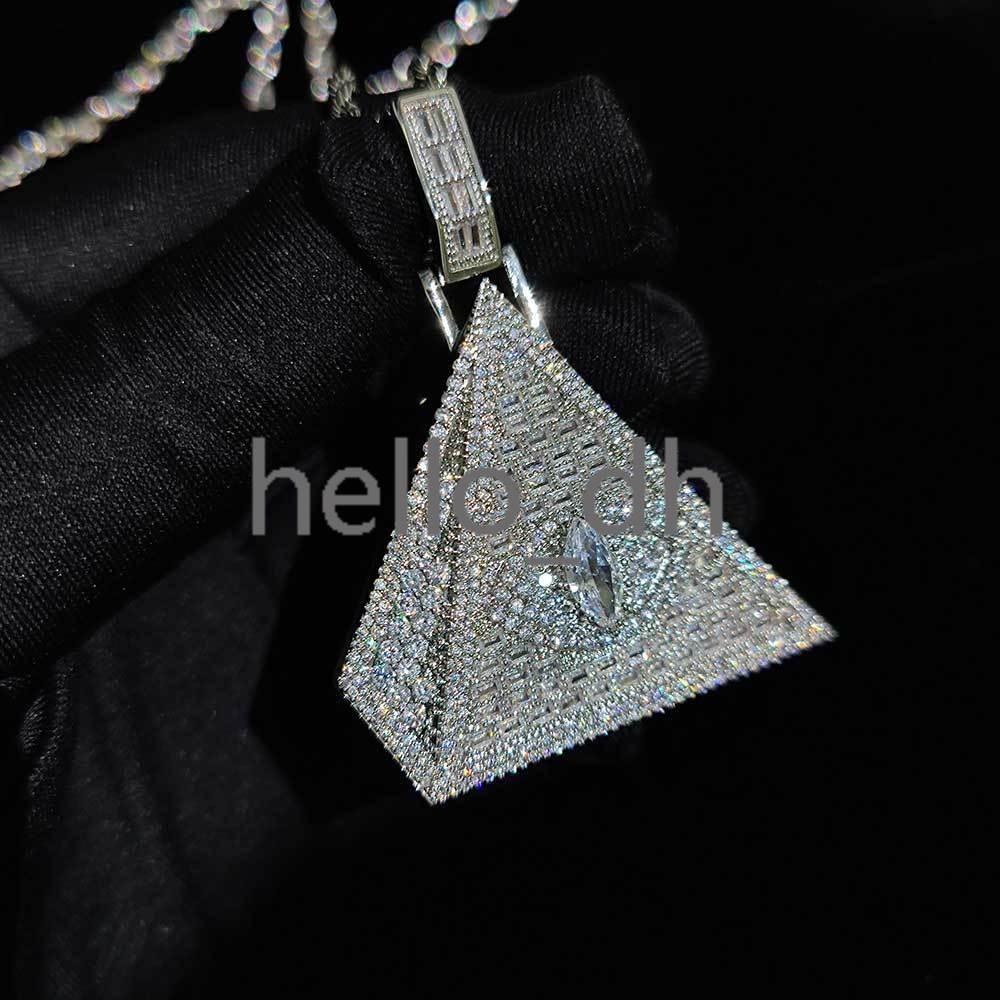 Hip Hop Iced Out Bling moissanite moissanite moissanite Triangle Eye Pyramid Pendants for Men Jewelry