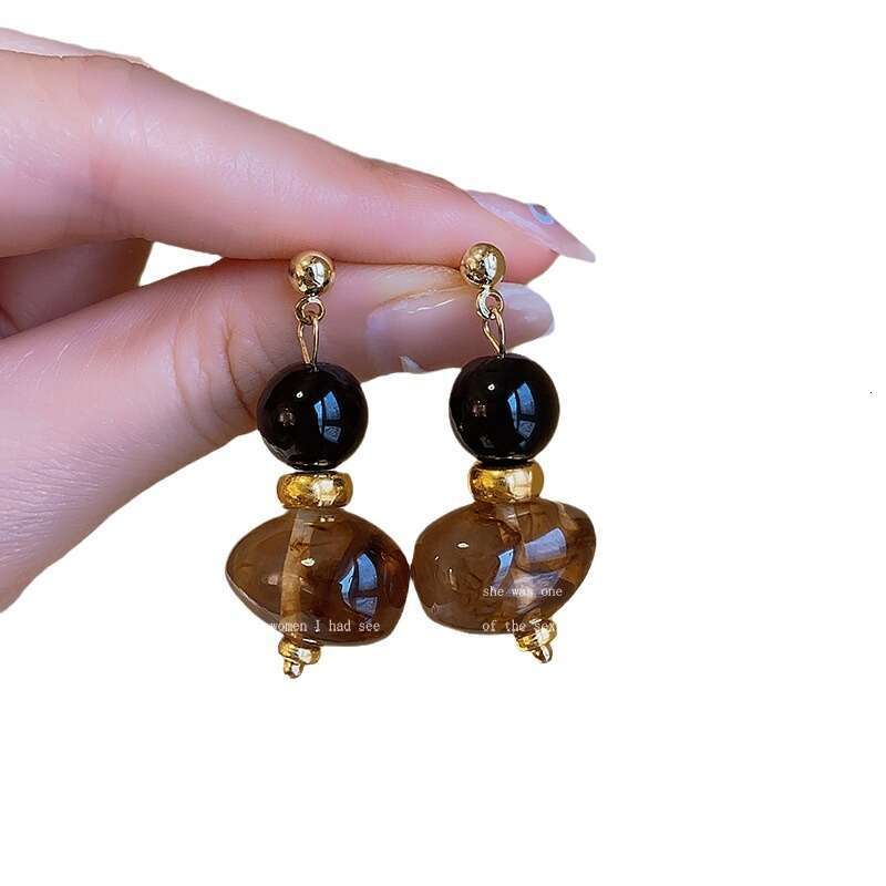 Fashion Jewelry Cute Brown Resin Metal Drop Post Earrings for Women Trendy New Styles Holiday Accessories Wholesale Gifts