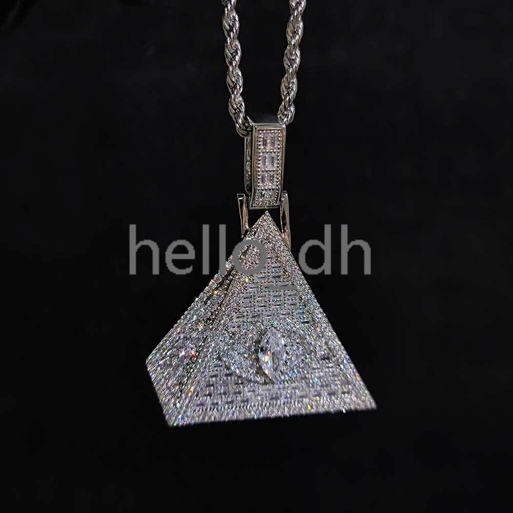 Hip Hop Iced Out Bling moissanite moissanite moissanite Triangle Eye Pyramid Pendants for Men Jewelry