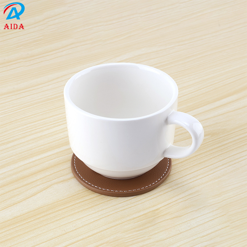Designer Round Waterproof Oilproof Cup Pad - Customizable Durable PU for Dining Table 80*4mm-BD
