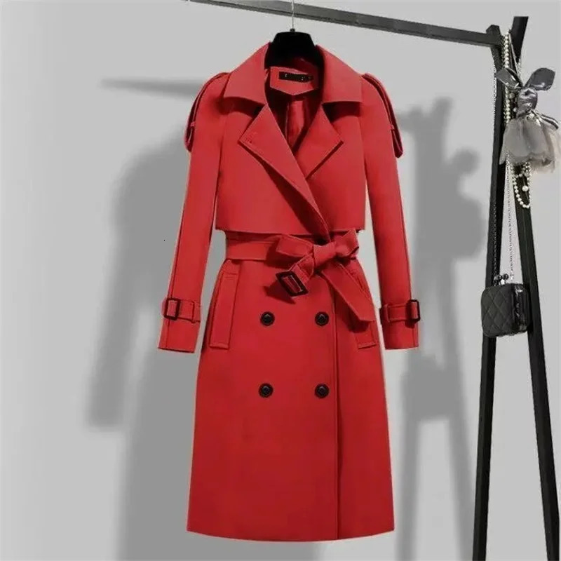 Women Long Trench Coat Fashion Windproof Double Breasted Coats Green Belt Windbreaker Spring Autumn Female Outerwear 250822