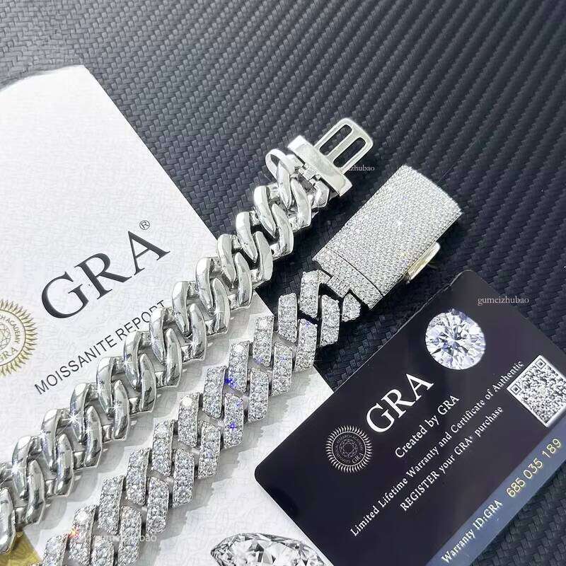 2025 Hip Hop Jewelry Pearl Light 20mm Sterling Sier 1 Row VVS Cubic Zirconia Iced Miami Cuban Chain Necklace