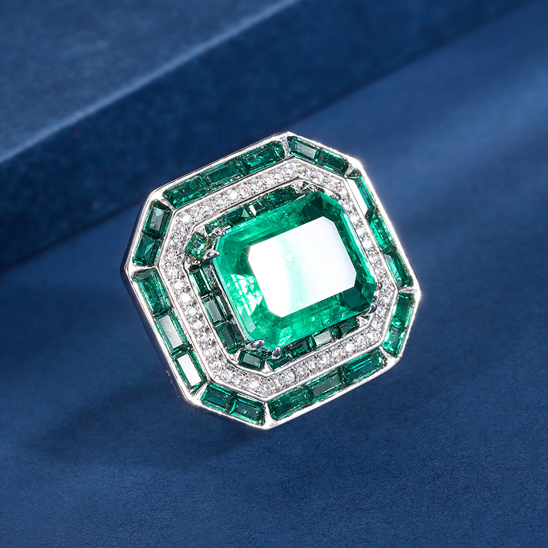 Quality Stunning Wedding Rings Handmade Luxury Jewelry 925 Sterling Silver Princess Cut Emerald CZ Diamond Party Promise Red/Green Women Open Adjustab