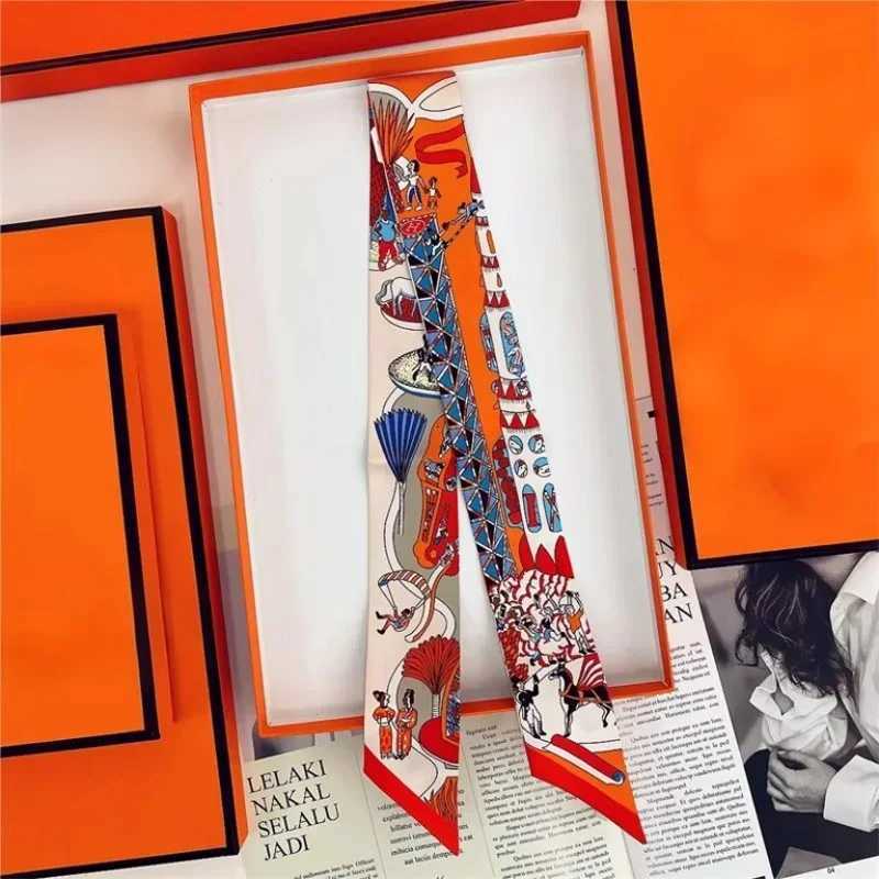 100% Silk High Quality Luxury Brand Goods Scarf Women Headband Foulard Tie Ribbon Neckerchief Skinny Scarves Hair Accessories XJ250822