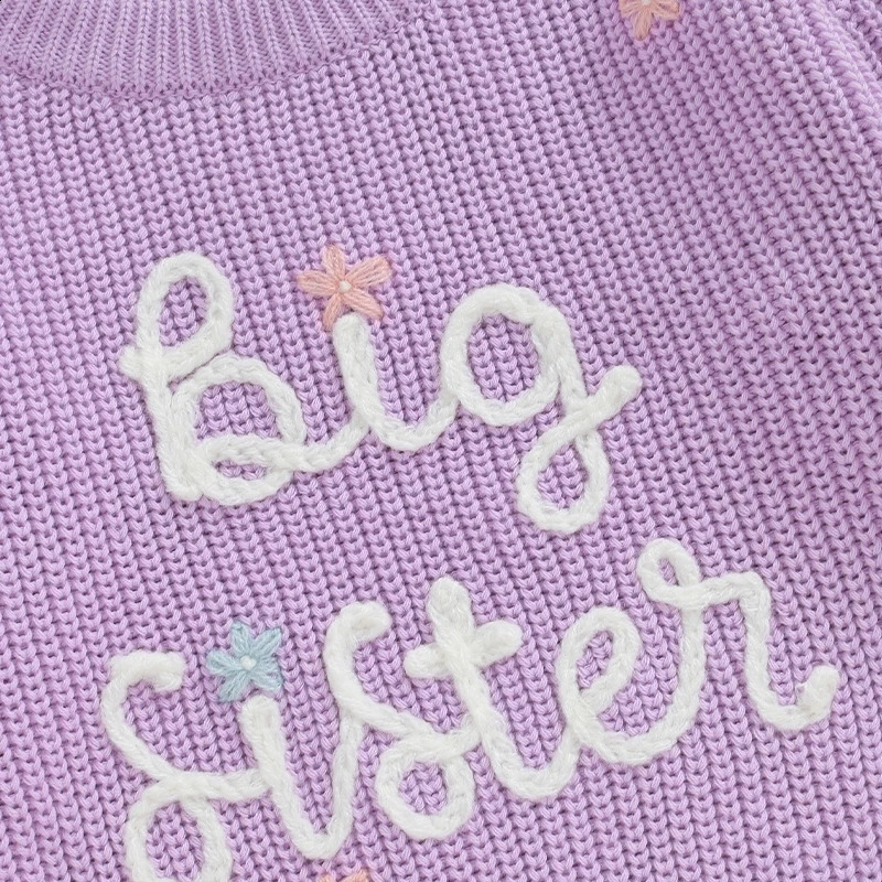 Big Sister Little Sister Matching Outfits Toddler Embroidery Knit Sweater Warm Sweatshirt Fall Winter Clothes 250821