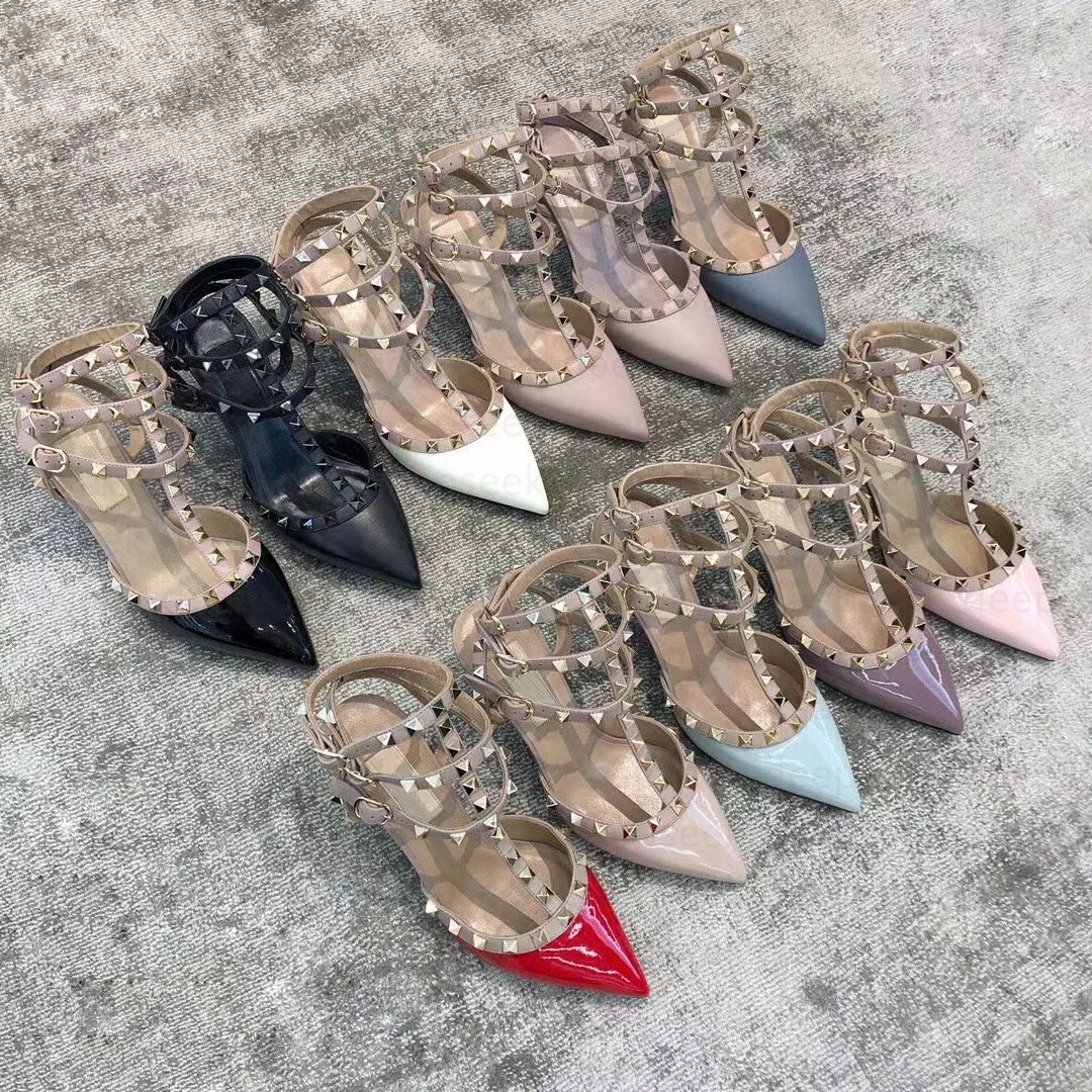 Designer High Heels Dress shoes Rock Fashion Luxury Stud Metal Women Lady Luxury Stiletto Peep-Toe Pointed Toes Heel Office Loafers rivet spikes 34-42 a5a
