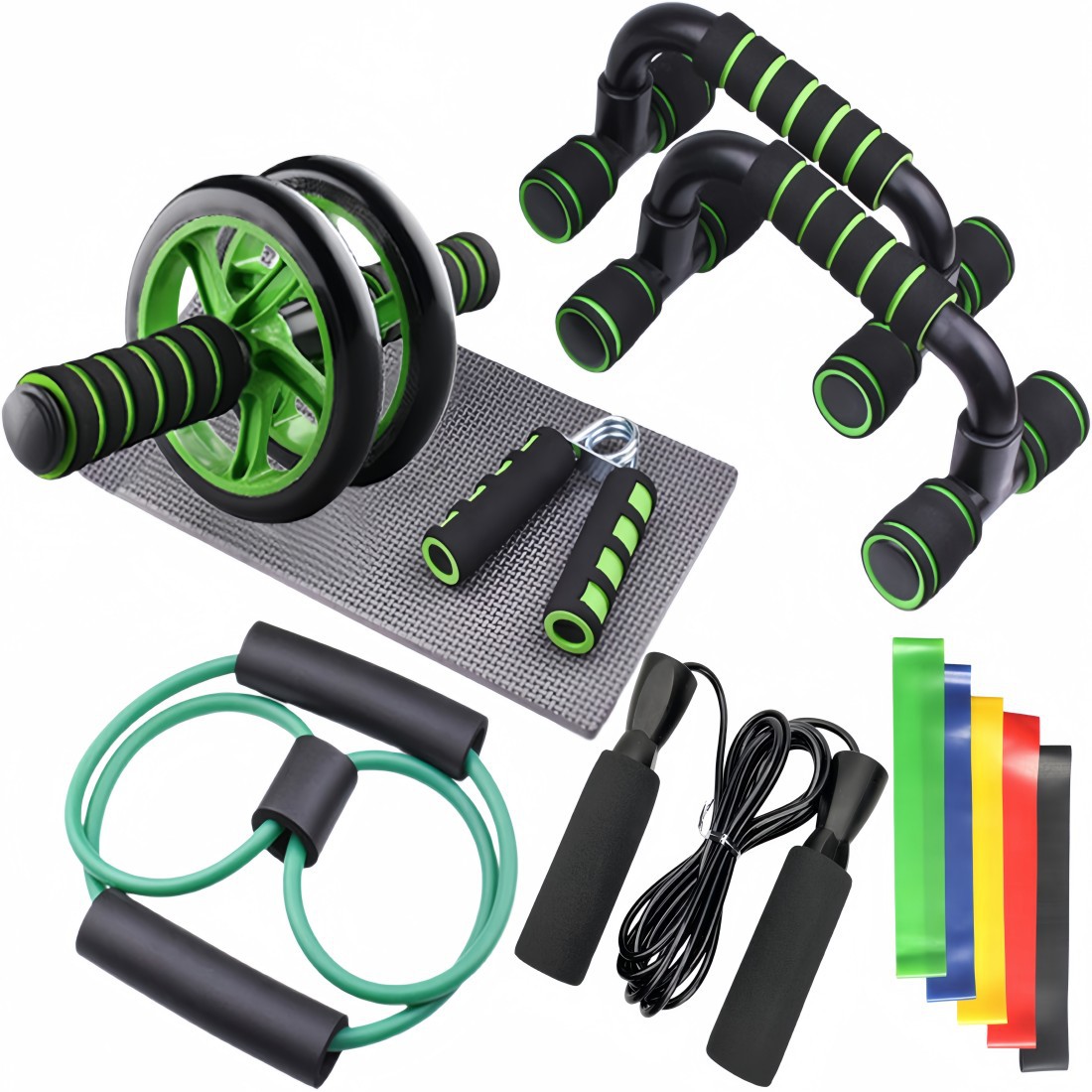 Abdominal Muscle Training Rollers, 5-In-1 Roller Kit Push-Up Bars, Handle Grips, Skipping Ropes, Home Gym Exercise Kits Suitable for Physical Training