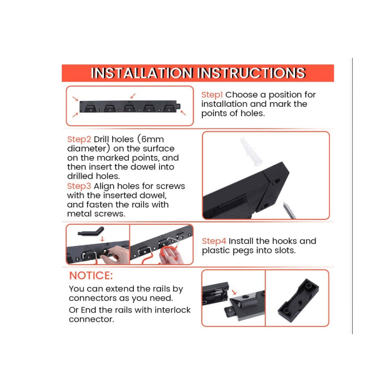 64-inch adjustable storage hook, wall-mounted tool organizer, mop and broom rack, shovel tool hanger, rake, broom, mop rack, etc.