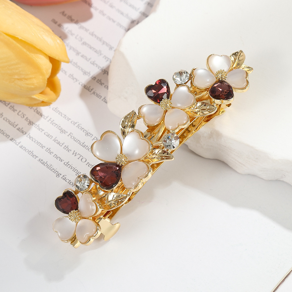 Korean Style Flower Simple Pearl Alloy Spring Clip Back of Head Half Updo Exquisite Hairpin Hair Accessory SY-8095