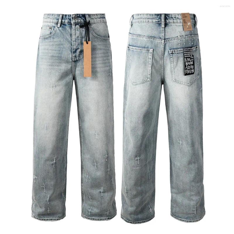 Men's Jeans 90s High-Street Reloaded! Ksub Ripped Embroidered Lettering & High-Rise Button Durable Denim