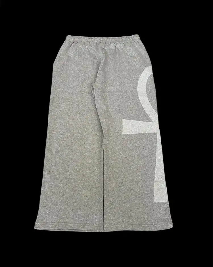 Streetwear Light Grey Jogger Sweatpants Men Women Long Pants Harajuku Gothic Graphic Print Casual Elastic Waist Baggy Trousers 250822