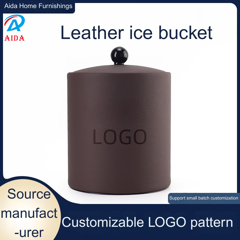 Portable Round Leather Ice Storage Container with Stainless Inner Bowl Suitable for Hotel, Restaurant and Home Usage - Engraving Available