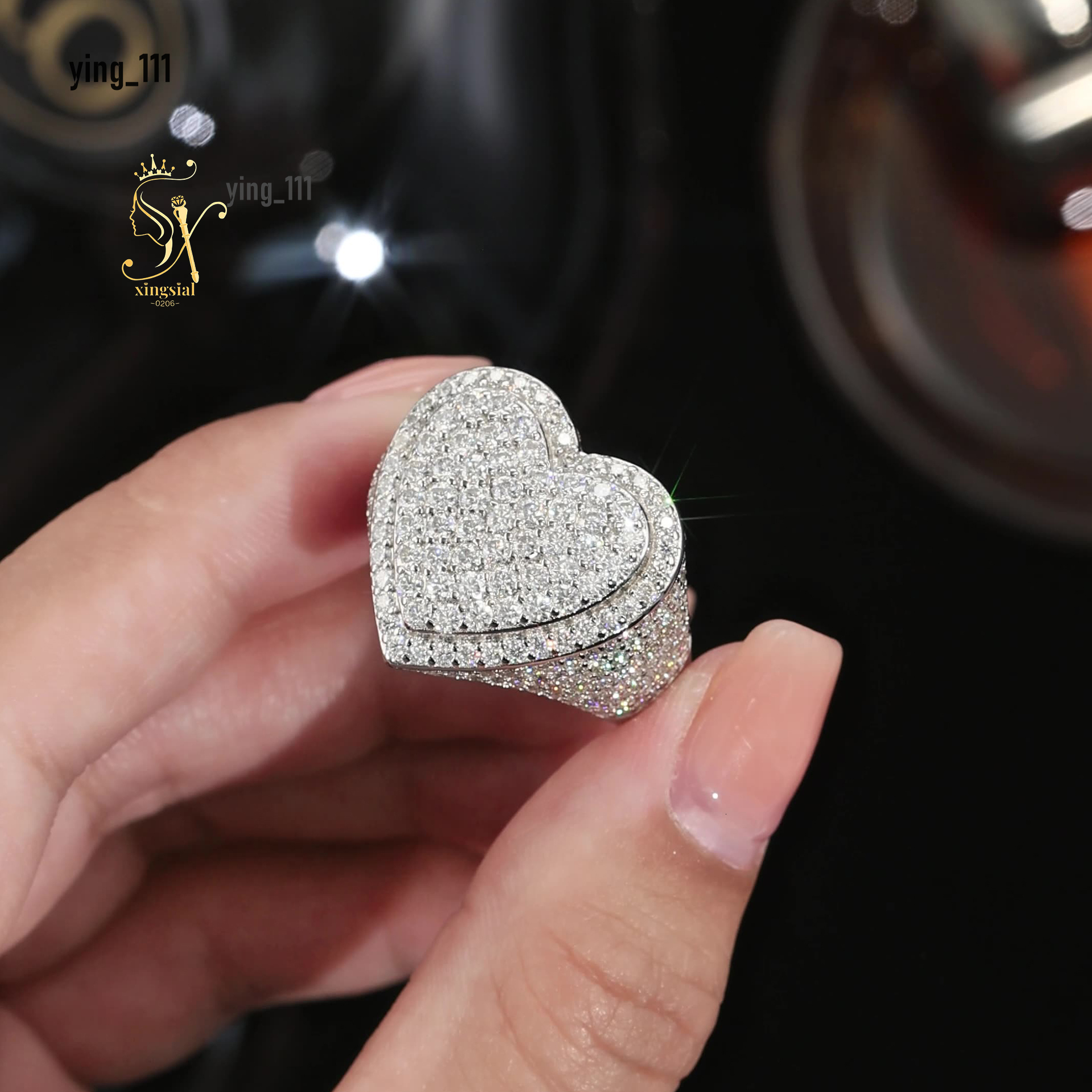 Pass Diamond Tester GRA Heart Ring 925 Sterling Silver Fully Iced Out VVS Diamond Ring Custom Hiphop Moissanite Luxury Ring