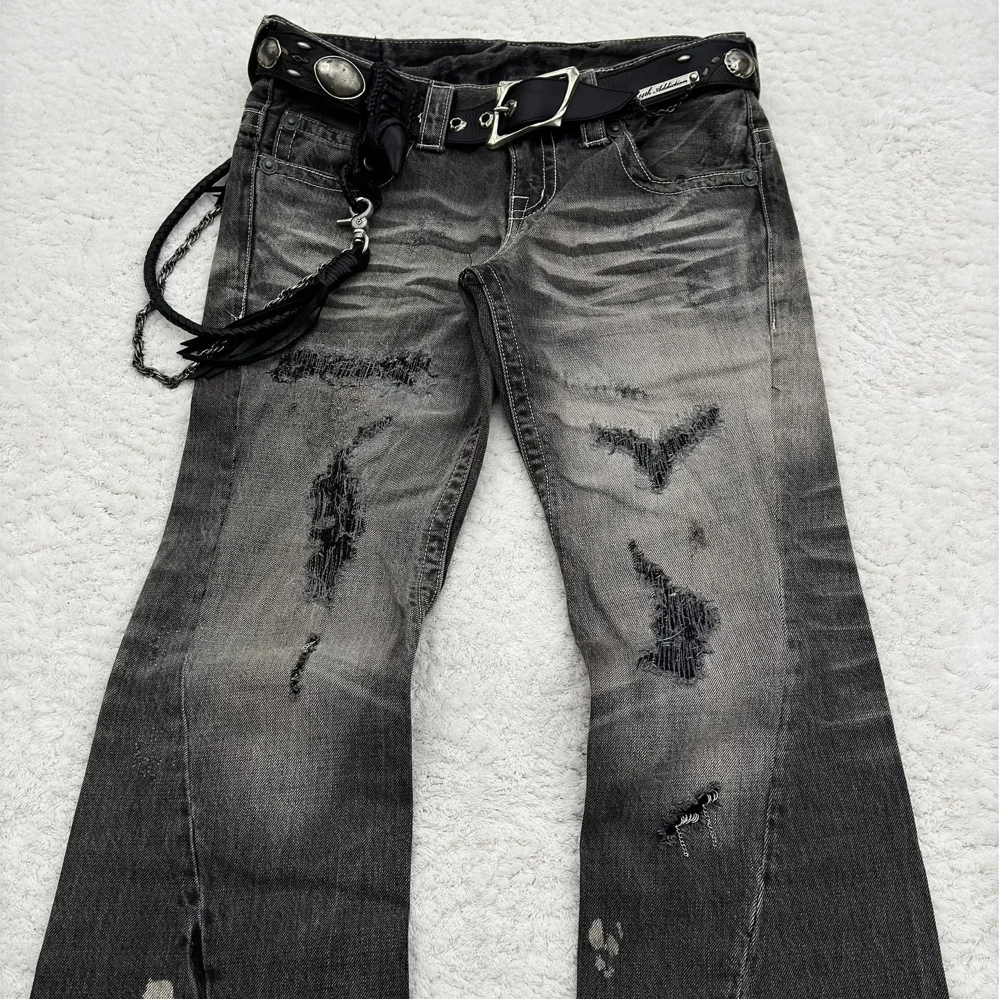 Y2K Washed Jeans Gothic Retro Micro Flared Double Waisted Black Denim Pants Men Women Streetwear High Quality Trousers 250822