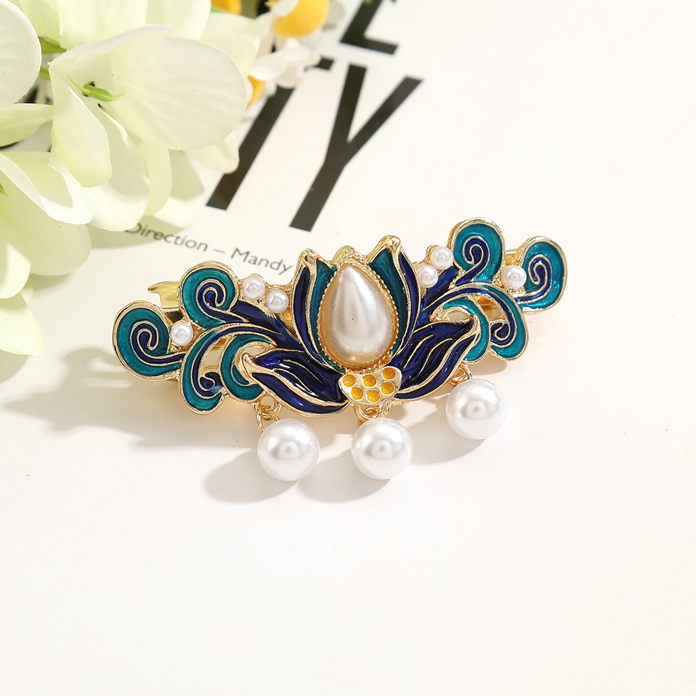 New Floral Small Hair Imitation Enamel Fairy Tassel Hairpin Women Hanfu Updo Pearl Insert Comb SY-8113