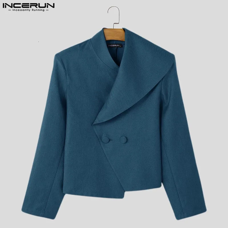 Casual Stylish Style Tops INCERUN Men Asymmetrical Collar Suit Handsome Male Solid Allmatch Loose Long Sleeved Blazers 250828