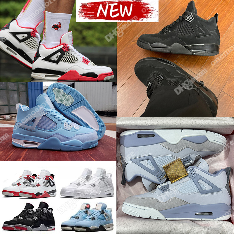 with box J4 Basketball Shoes 4s Black Cat Mens Sneakers Shoes Designer Zen Master Sail Red Cement Thunder White Oreo Cool Grey University Blue Sports Outdoor shoe 36-48