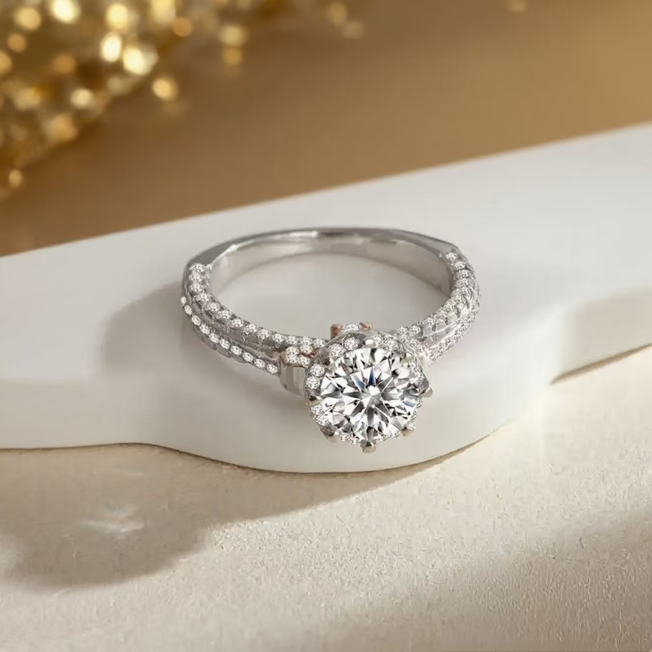 MT Trending S925 Sterling Silver 1 CT Moissanite Diamond Bow Knot and Gold Claw Ring for Valentine'S Day High quality Wholesale