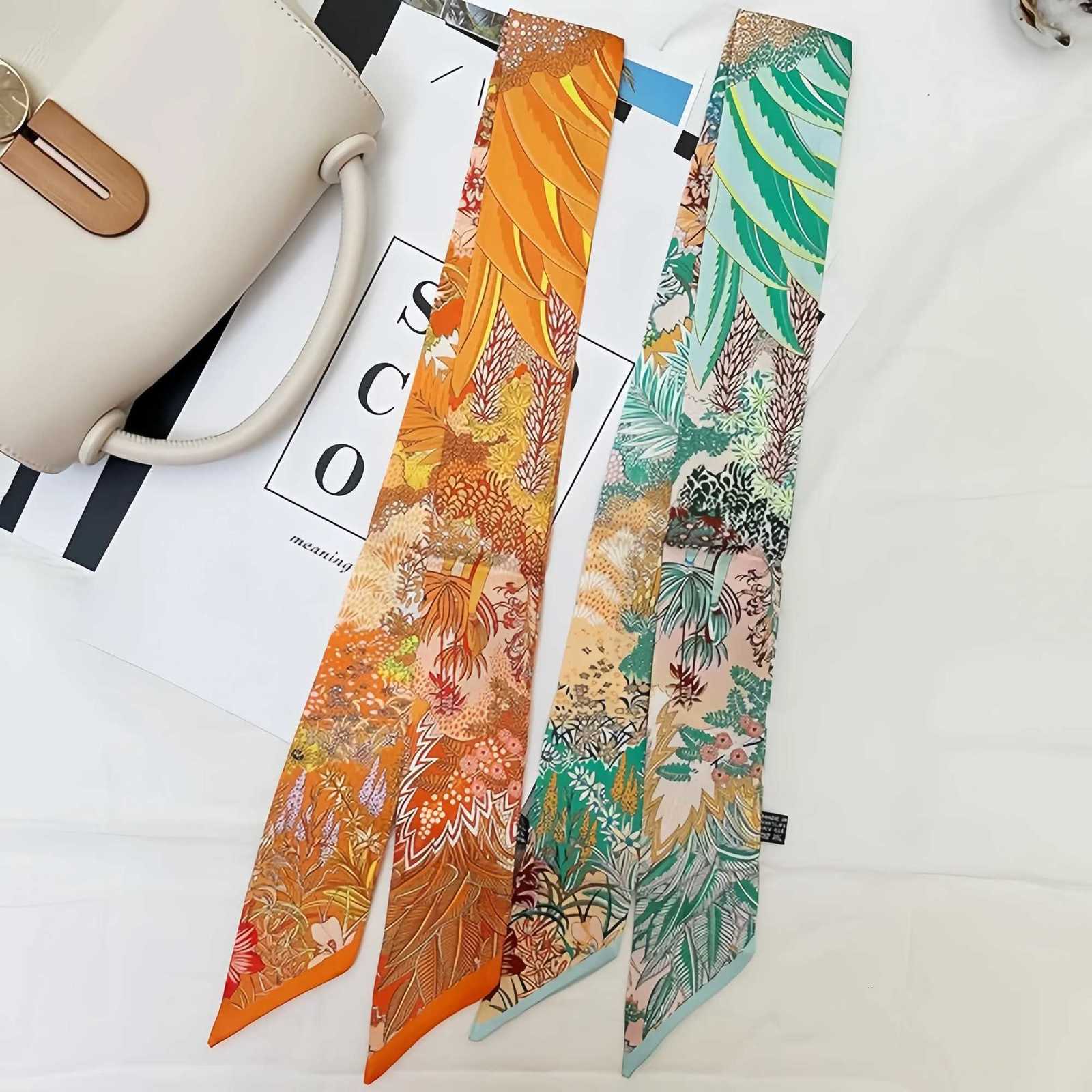 67Colors Luxury Skinny Silk Scarf Long Scarf for Women Narrow Ribbon Headband Neckerchief Handle Bag Band Bandana Hair TieXJ250822