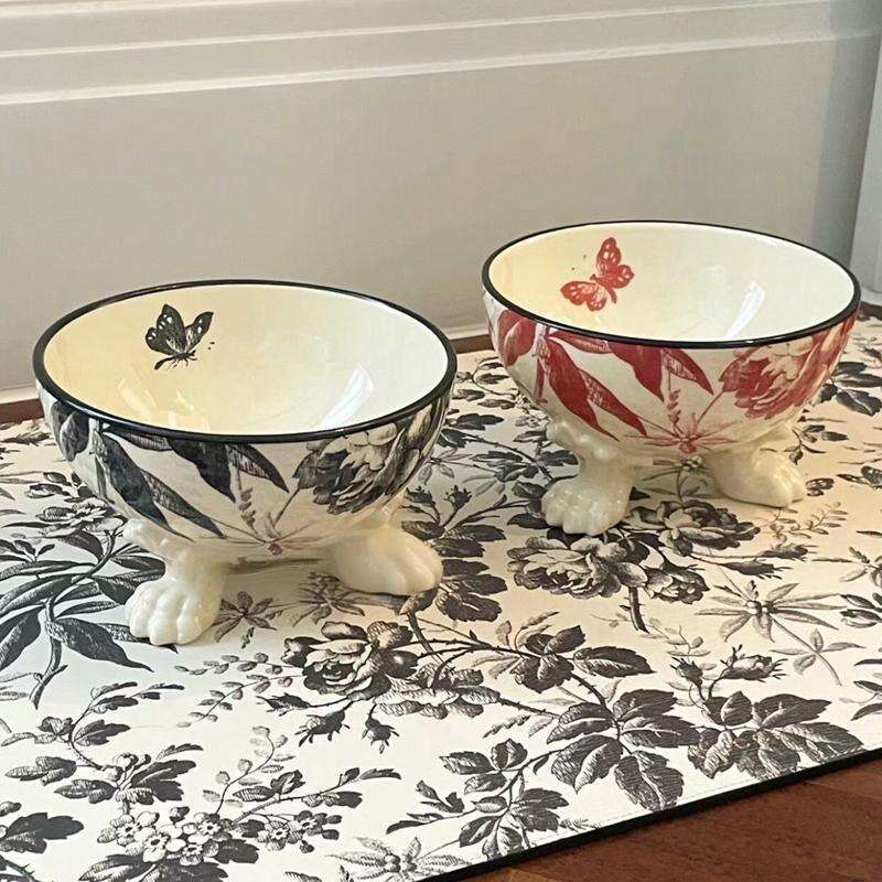 Designer Pets Bowls Mat set, Non-Slip Ceramics Dog Bowl for Small and Medium Dog, Extra Wide Raised Ceramic Cat Food Bowl, Elevated, Prevent Neck & Wh