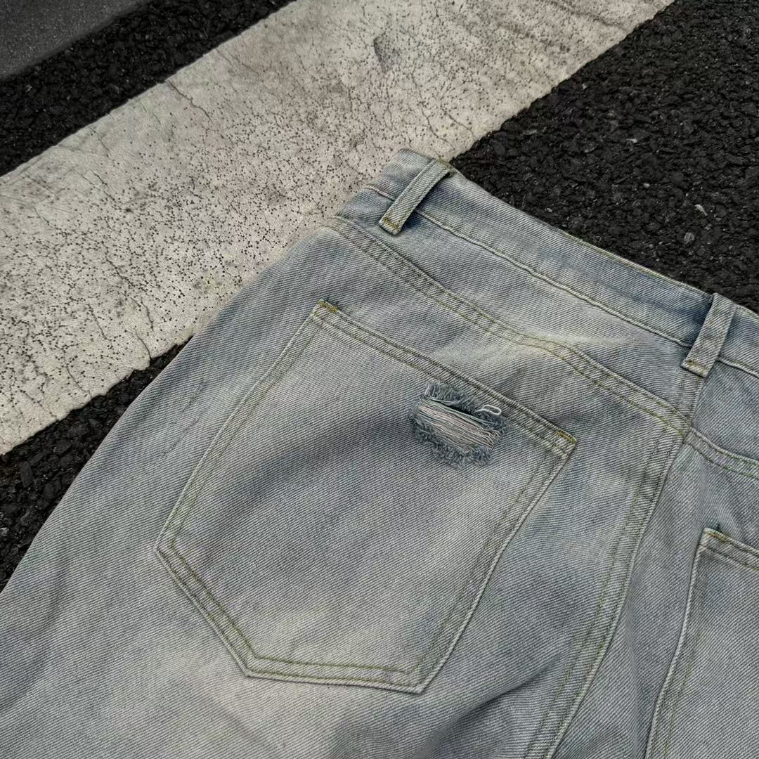 Drew House Men Jeans Streetwear Light Blue Denim Pants