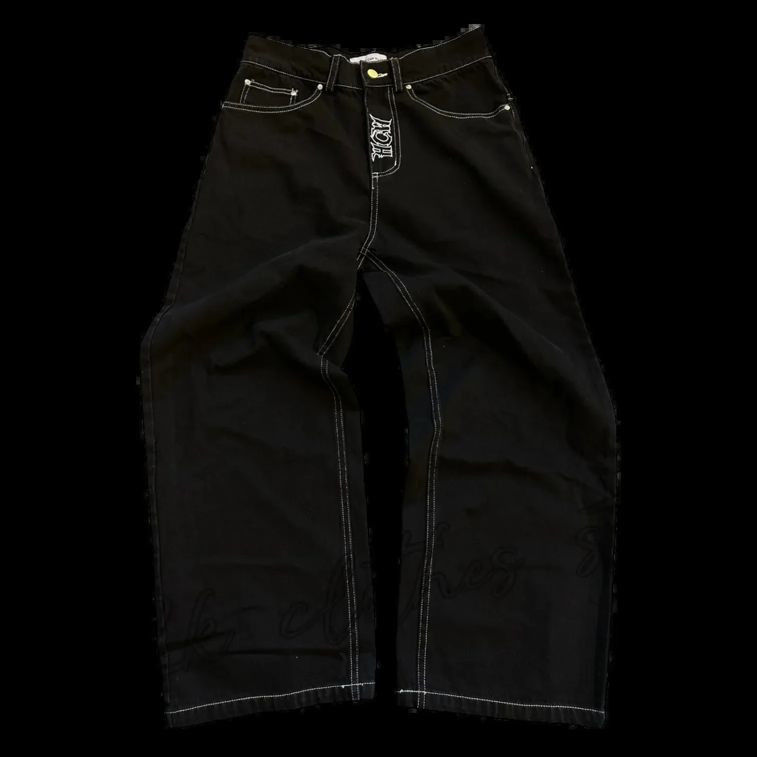 Baggy Casual Wide Leg Jeans Men Street Retro Hip Hop Print Jeans Trend Fashion Black High-waist Jean Y2k Men Clothing 250822