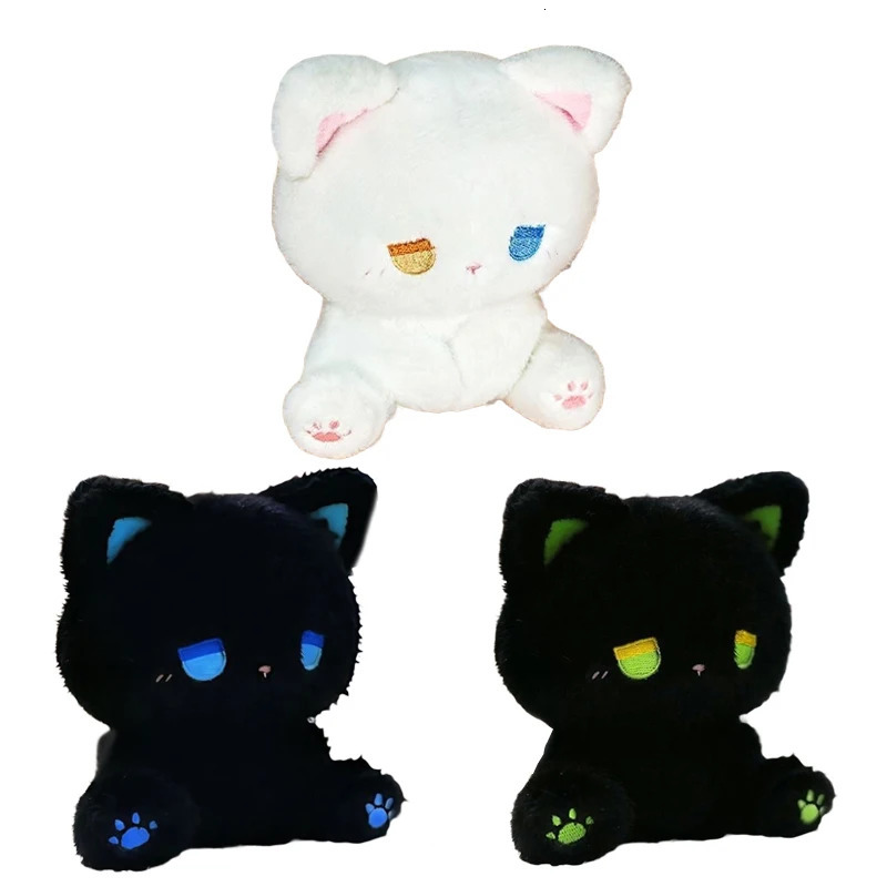 Cute Cat Plush Toy Emo Sad Fluffy White Black Kitten Soft Animal Stuffed Doll Sleep Toys Birthday Valentines Day Gift 250822